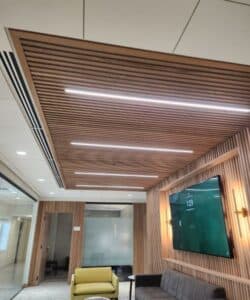 gc-commercial-william-and-mary-blow-hall-main-lobby-wood-slat-ceiling-renovation-williamsburg-va Main lobby renovation with wood slat ceiling and lounge seating at Blow Hall by GC Commercial Williamsburg VA